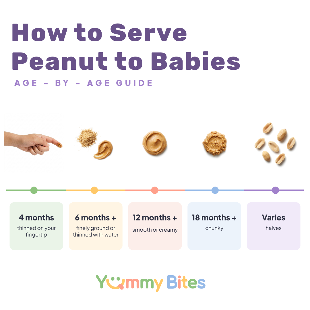 How to serve peanut to babies — age-by-age serving infographic