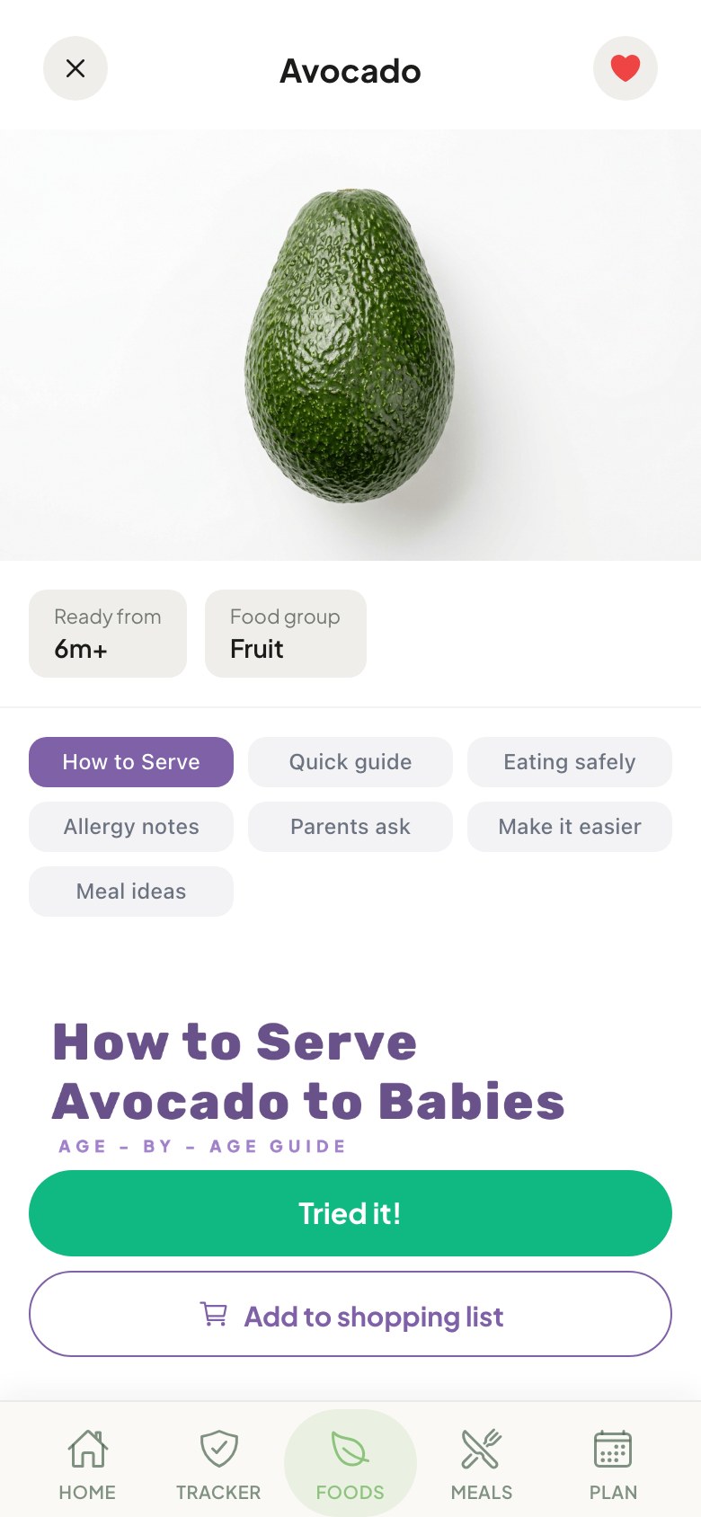 Avocado food detail screen