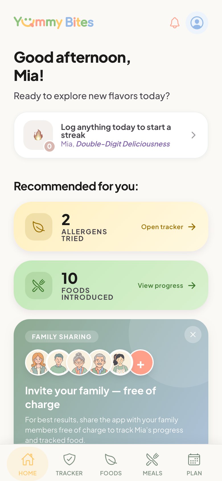 Home dashboard screen